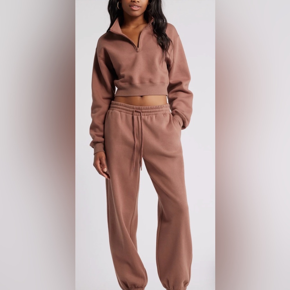 BP Nordstrom quarter zip boxy crop fleece sweatshirt athleisure - Picture 1 of 7